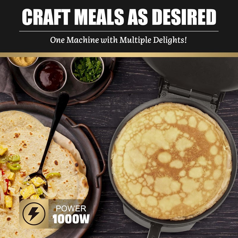FineMade Compact Roti Maker, 8'' Electric Tortilla Maker Machine, Maquina Para Hacer Tortillas, Crepe Maker,Electric Tortilla Press, Prensa Para Tortillas, Recipe Included, Black - Image 4